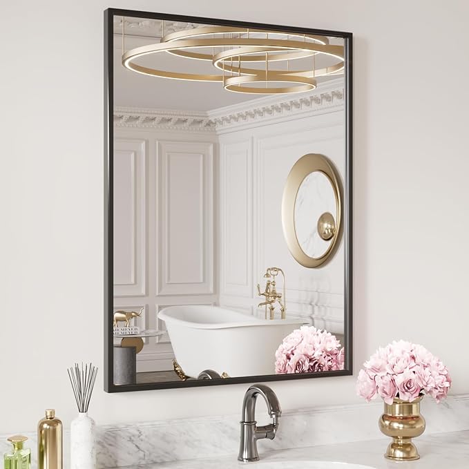 LOAAO 24"X32" Black Rectangle Bathroom Mirror Wall, Matte Black Aluminum Alloy - Image 4