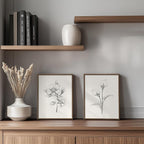 Vintage Floral Wall Art with Walnut Framed, 4 Piece Farmhouse Black and White - Image 4