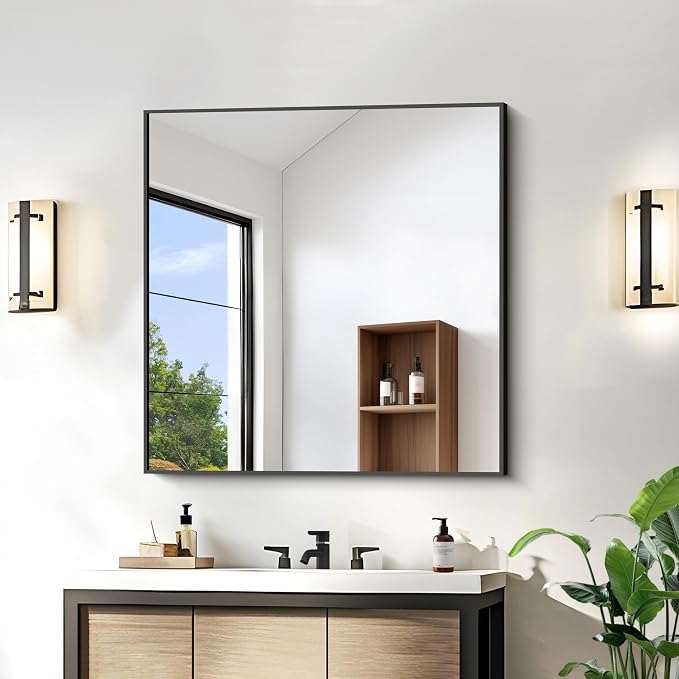 KOCUUY Bathroom Mirror, 30x30 Square Black Mirror by KOCUUY