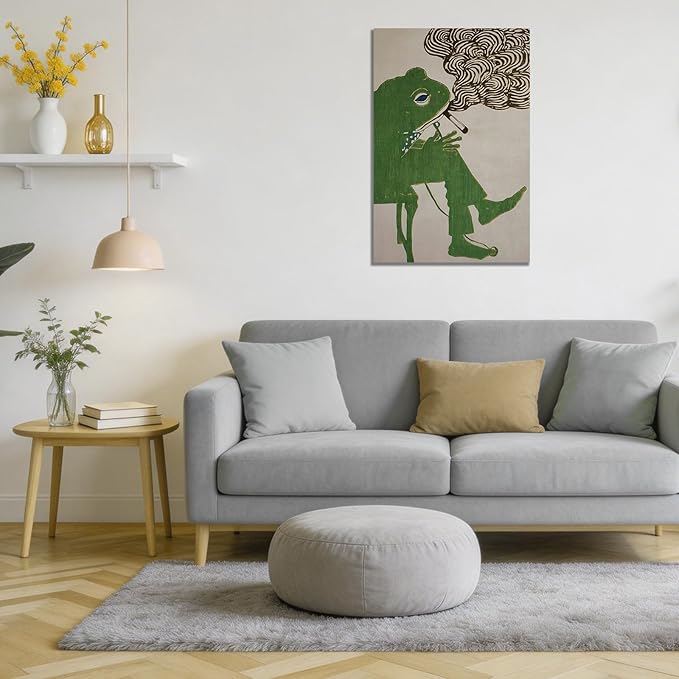 ALMLZL Funny Smoking Frog Wall Art Humorous Animal Whimsical Green Frog Canvas - Image 5