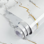practicalWs Glossy Marble Wallpaper Peel and Stick White/Gold Granite Contact by practicalWs