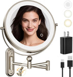 9" Wall Mounted LED Lighted Makeup Vanity Mirror - 4000mAh Rechargeable Double by Rocollos