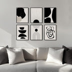 Framed Boho Black and White Abstract Wall Art, Minimalist Geometric Pictures - Image 2