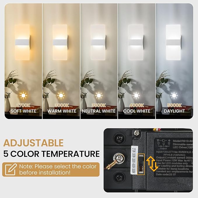 Modern LED Wall Sconces Set of Two, 12 Inch Indoor Dimmable Brushed Nickel Wall - Image 3