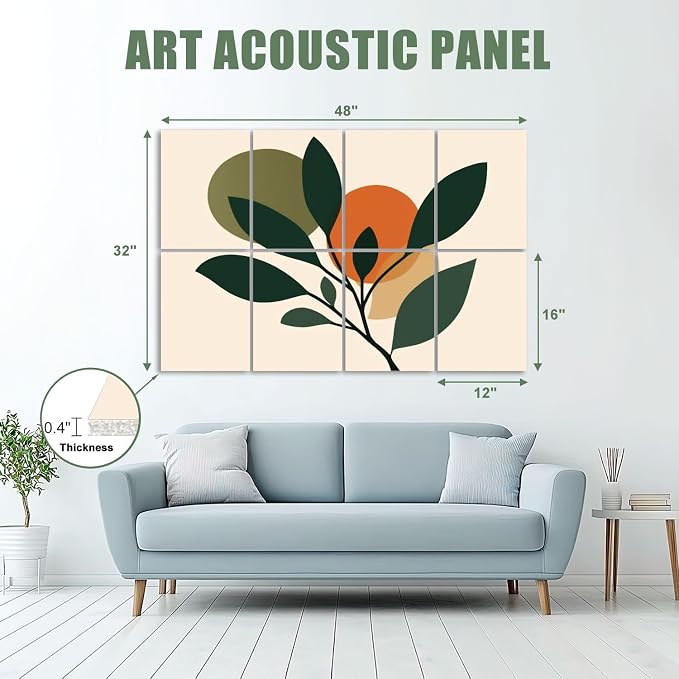 8 Pack Art Acoustic Panels Sound Absorbing Boho Botanical Leaf Orange Green - Image 2
