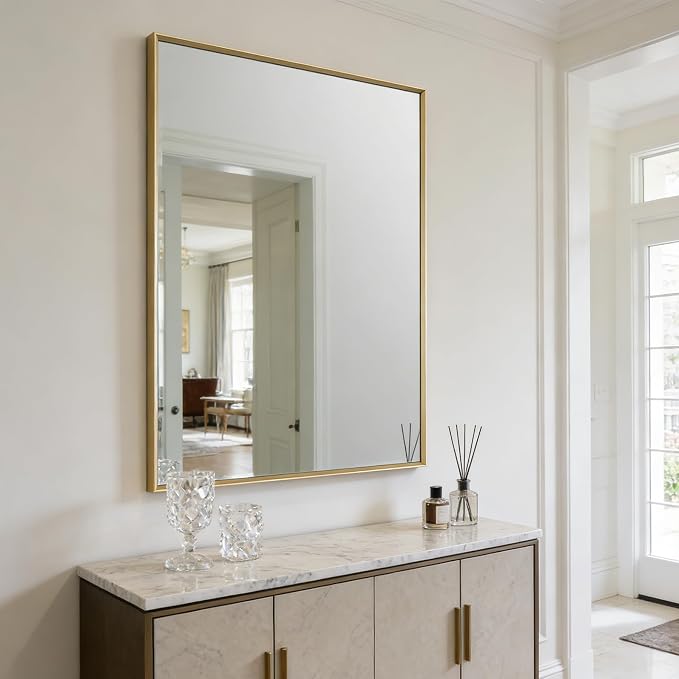 Bathroom Mirror for Wall, 30x40 Inch Metal Framed Mirror, Brushed Gold - Image 8