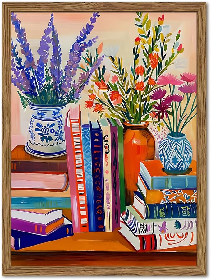 Vintage Floral Book Wall Art Color Book Still Life Wall Decor Painting Pictures by YYNISPINWallArt
