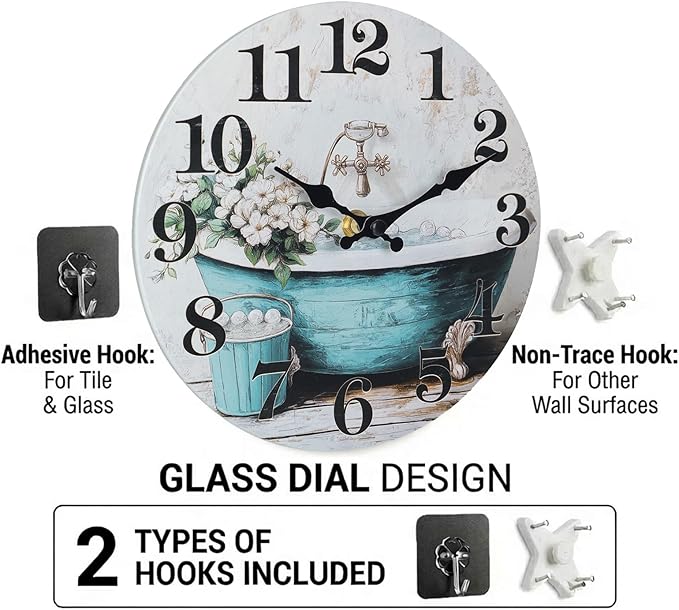 Decorative Bathroom Wall Clock, Rustic Style Waterproof Glass Wall Clock - Image 3