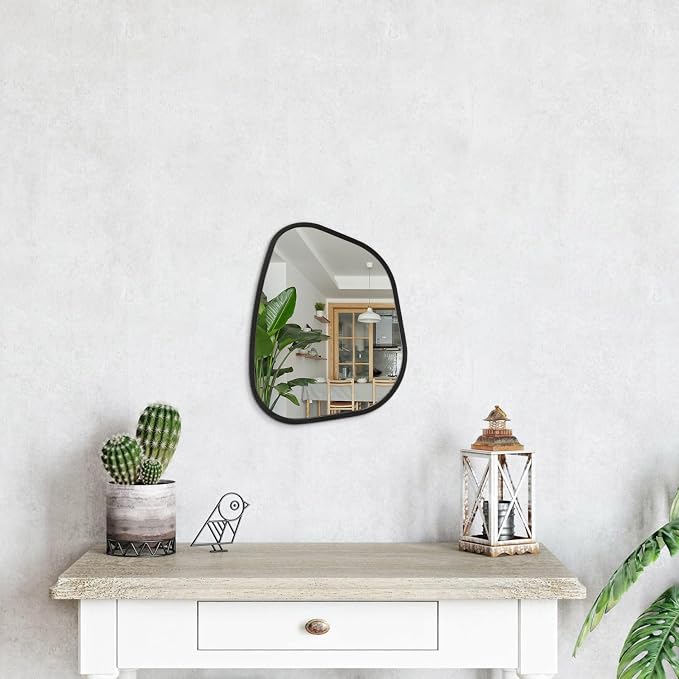 Irregular Wall Mirror Asymmetrical White Mirror Modern Wood Frame Unique Shape - Image 4
