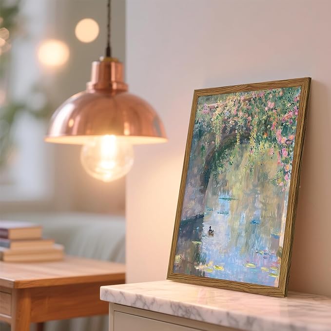 Framed Vintage Monet Canvas Wall Art, Floral Landscape Wall Decor Paintings - Image 5
