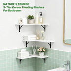 NATURE'S SOURCE Corner Floating Shelves Set of 3, Corner Shelves Wall Mounted - Image 2