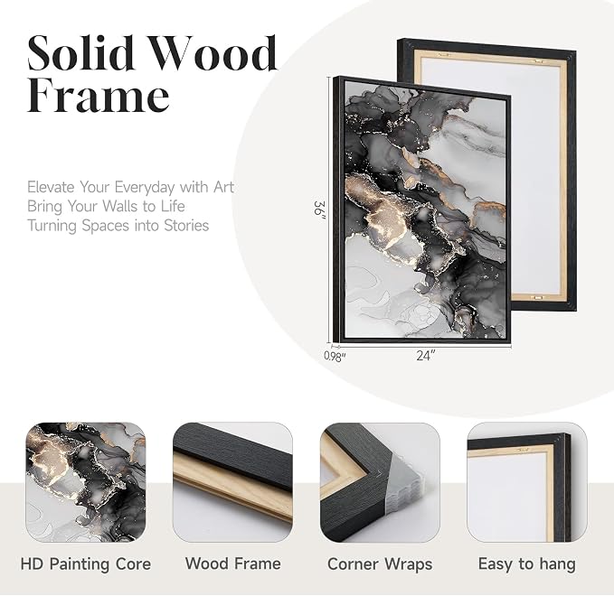 Framed Abstract Black and Gold Wall Art - Image 5