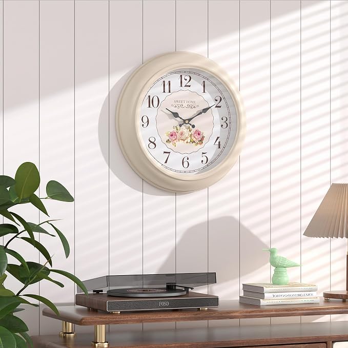 Abdurey Sweet French Rose Style Wall Clock, Battery Operated Silent, Creamy - Image 7