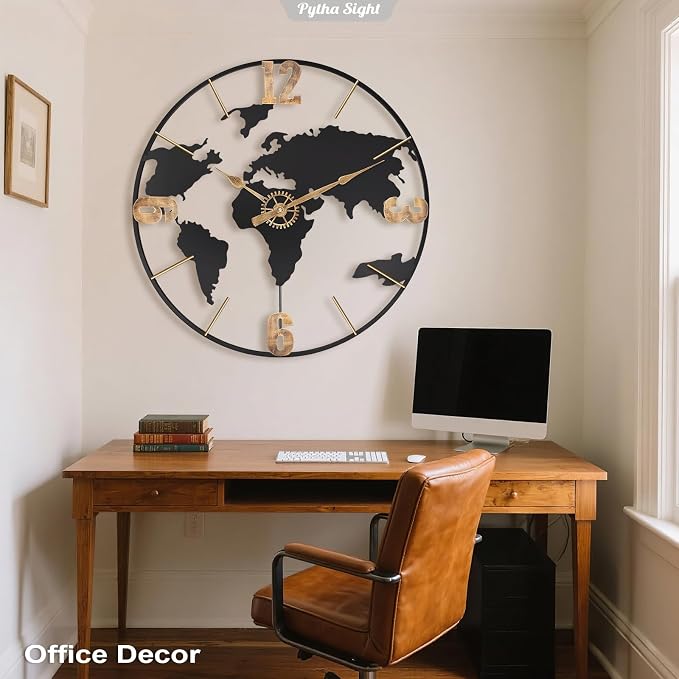 Pytha Sight 24 Inch Large Wall Clock, Modern Decorative Big World Map - Image 7
