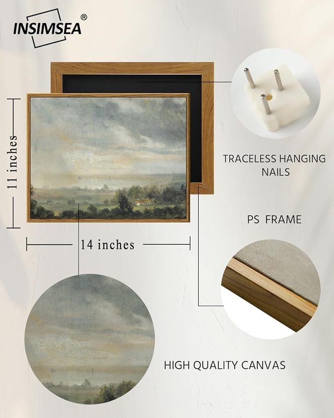 InSimSea Framed Canvas Wall Art Vintage Decor, High Cloudy Sky Landscape Canvas - Image 4