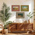 Framed Vintage Western Nature Landscape Wall Art Set of 3, Striped Postcards - Image 3