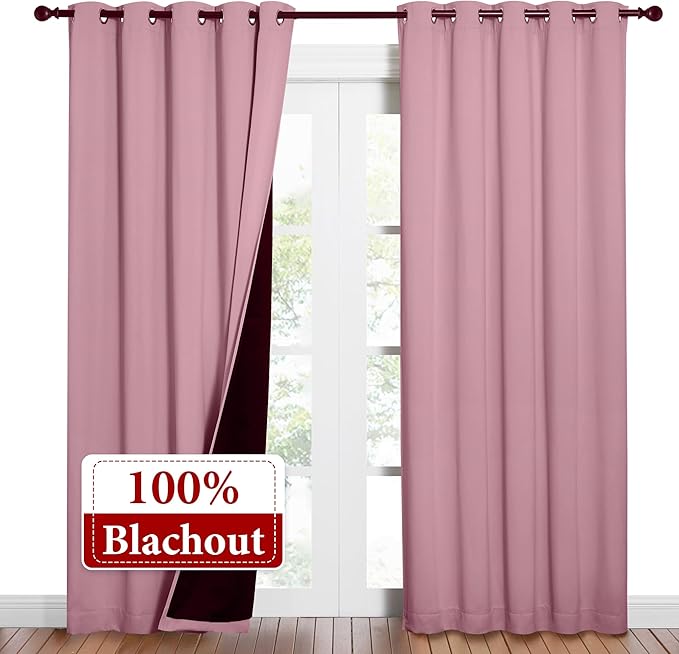NICETOWN Crystal Pink Full Shade Curtain Panels, Pair of Energy Smart & Noise - Image 2