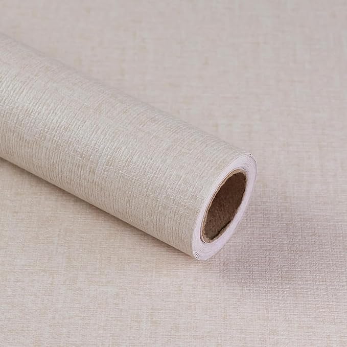 Beige Grasscloth Peel and Stick Wallpaper, Modern Textured Fabric Linen Vinyl by MANONIRIA