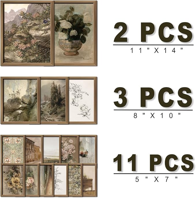 16 PCS Framed Vintage Wall Art Decor, French Country Farmhouse Gallery Wall - Image 2