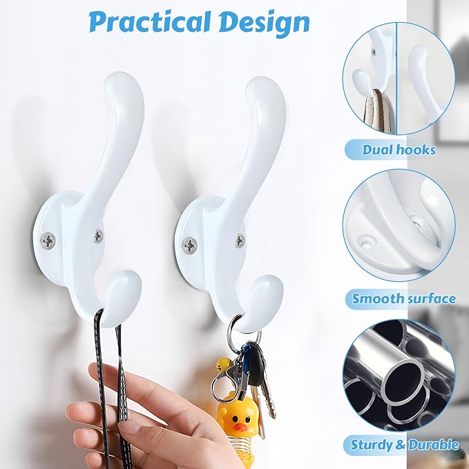 6 Pack Coat Hooks Wall Mount Heavy Duty Utility Retro Double Hooks - Image 8