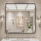 LOAAO 30x30 Inch Black Metal Framed Bathroom Mirror by LOAAO
