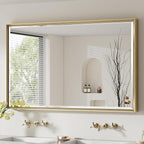 48 x 30 Gold Bathroom Mirror, Brushed Gold Beveled Bathroom Mirror, by QUEENFUN