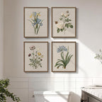 Framed Botanical Wall Art for Bathroom, 4 Piece Vintage Floral Canvas Painting by Cuspin