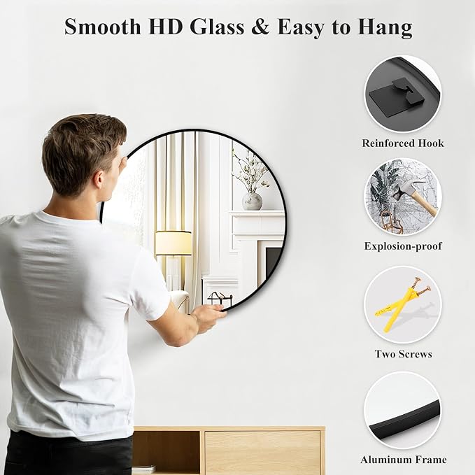 Fabuday Black Circle Mirror for Wall Decor 18 Inch - Image 6