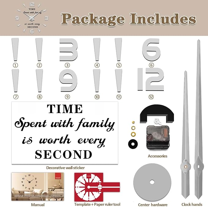 VANGOLD Large 3D Wall Clock DIY Wall Decoration Clock - Image 5