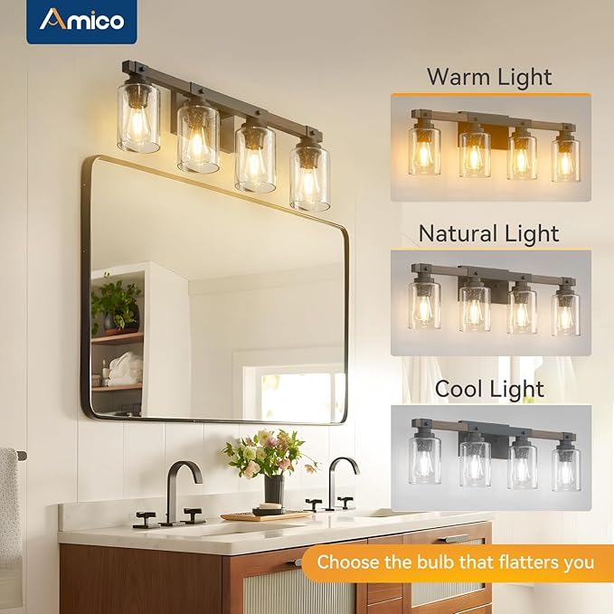 Amico Farmhouse Bathroom Vanity Light Fixtures, Rustic 4-Light Industrial - Image 5