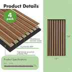 Art3d 4-Pack 12" x 24" Soundproof Wood Slat Panels, 8 sq.ft Acoustic Wall Panels - Image 3