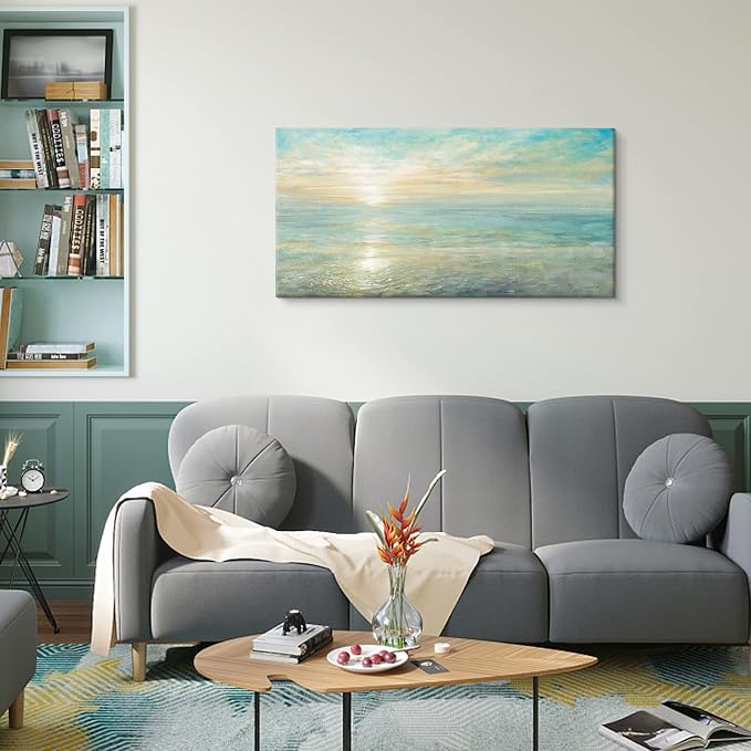 Goldfoilart Beach Sunrise Pictures Ocean Wall Art Coastal Canvas Prints Sea - Image 5