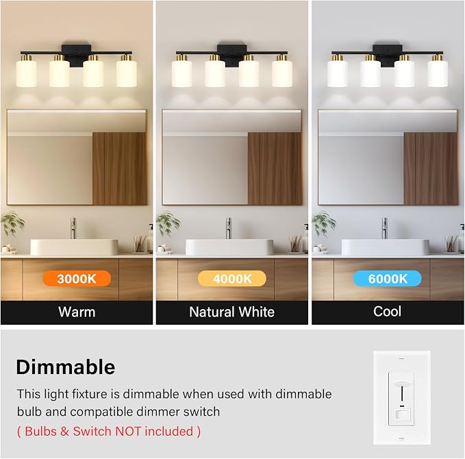 FonmYim Black and Gold Bathroom Light Fixtures, 4-Light Modern Vanity Light - Image 6