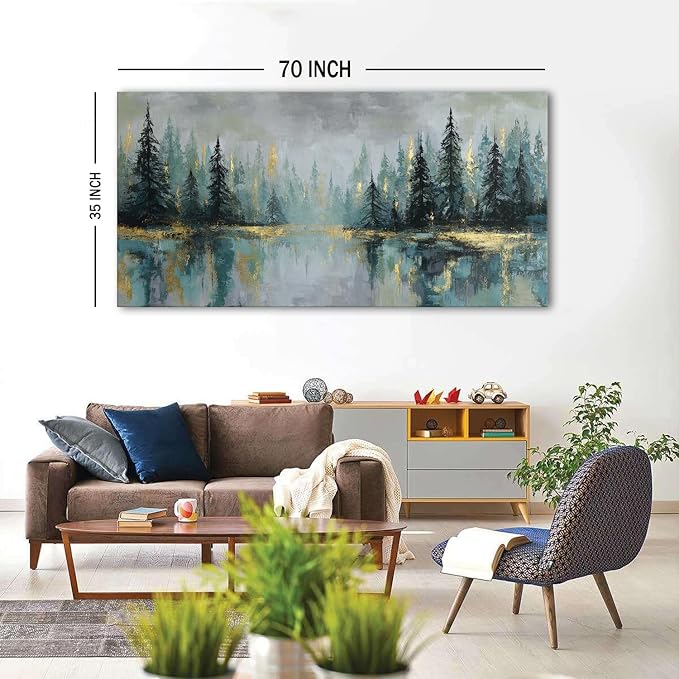 Green Forest Wall Art Vintage Fog Pine Trees Landscape Wall Decor Nature Green - Image 5
