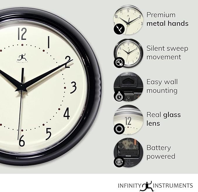 Infinity Instruments Retro Round Metal Wall Clock, Meadow Mist - Image 4