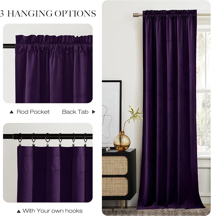 NICETOWN Purple Velvet Blackout Curtains 96 inches Long, Solid Heavy Matt Rod - Image 5