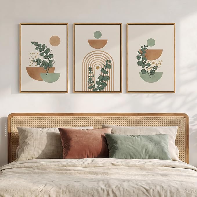 Framed Abstract Boho Wall Art for Living Room, Large Botanical Sage Green Plant - Image 2