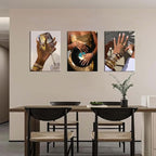 Black Girl wall Art Set of 3, African American Woman Wall Decor Fashion Gold - Image 3