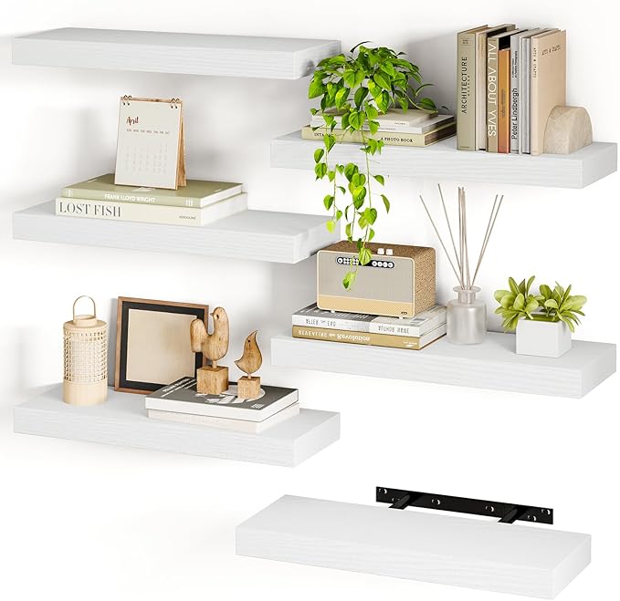 Fixwal White Shelves, 15.8in Floating Shelves, Farmhouse Shelf Wall Decor by Fixwal