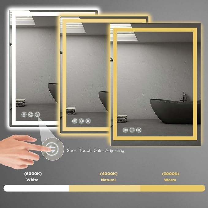 Memobarco Bathroom Mirror, Stepless 3 Colors Temperature & Dimmable, Memory - Image 4