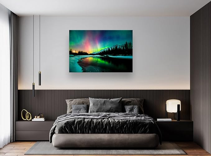 S01969 Wall Art HD Aurora Scenery Painting on Canvas Prints Stretched and - Image 2