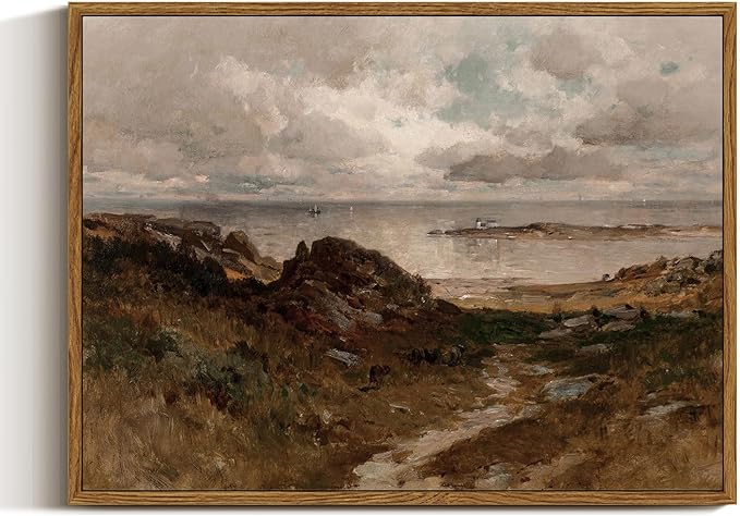 InSimSea Framed Canvas Wall Art Vintage Decor, Room Decor Coastal Landscape by InSimSeaArt