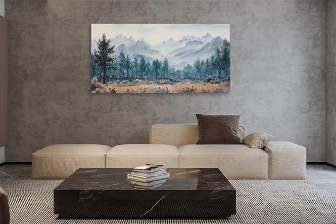 Anolyfi Foggy Forest Mountain Canvas Wall Art, Nature Tree Landscape Painting - Image 6