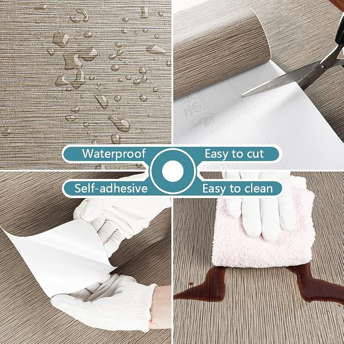 VEELIKE 15.7''x118'' Taupe Grasscloth Wallpaper Peel and Stick Textured Faux - Image 8