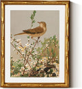 InSimSea Gold Bamboo Framed Canvas Wall Art, Spring Bird on Branch Paintings by InSimSeaArt