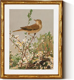 InSimSea Gold Bamboo Framed Canvas Wall Art, Spring Bird on Branch Paintings by InSimSeaArt
