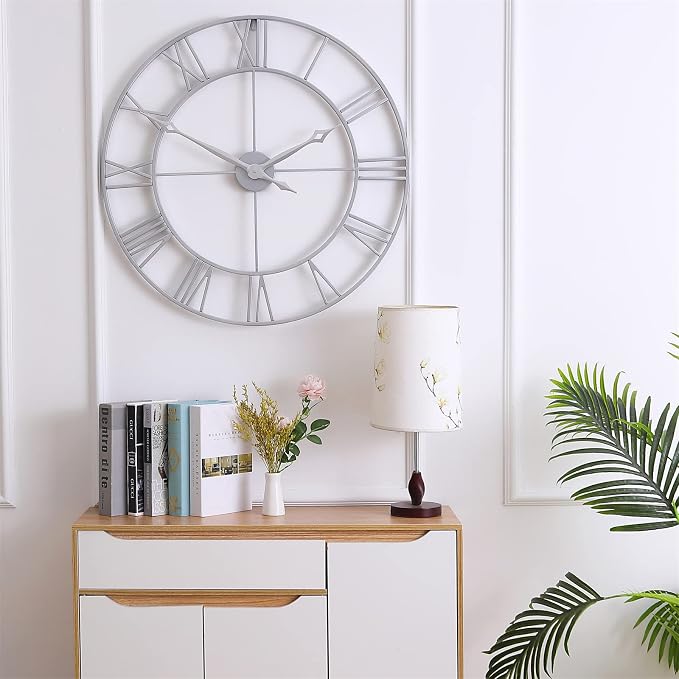 CLXEAST Large Modern 30 Inch Wall Clock Silver, Oversized Big Roman Numeral - Image 5