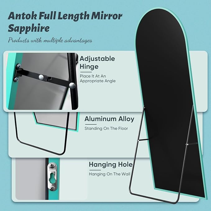 Antok 58" x18” Arched Full Length Floor Mirror, Free Standing/Wall Mount/Leaning - Image 8