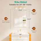 TokeShimi 24x32 Beveled Bathroom Mirror Frameless, Tempered Rectangle Bathroom - Image 2