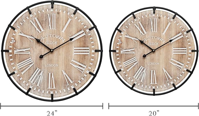 20 Inch Grand Farmhouse Wall Clock, Vintage-Inspired Wood & Metal Design - Image 6